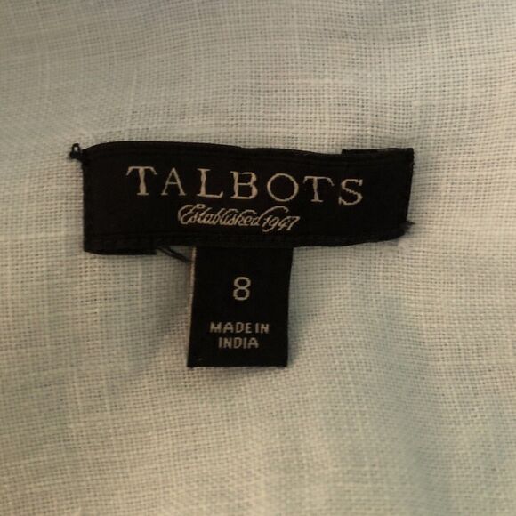 Talbots Irish Linen Button-Up Shirt Womens Sz 8 Pastel Blue Long Sleeve Classic - Picture 6 of 14